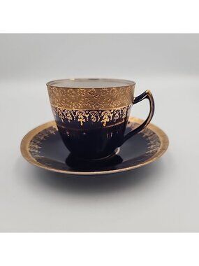 Vintage Navy Blue Gold Golden Set Cup & Saucer Made In Germany